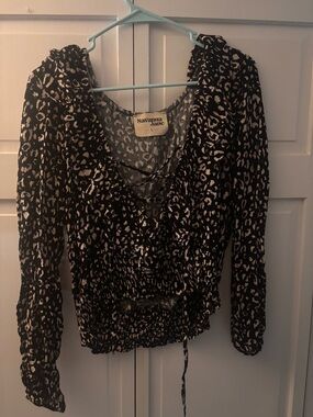 Savanna Jane Black & Cream Leopard-Print Long Sleeve Blouse
